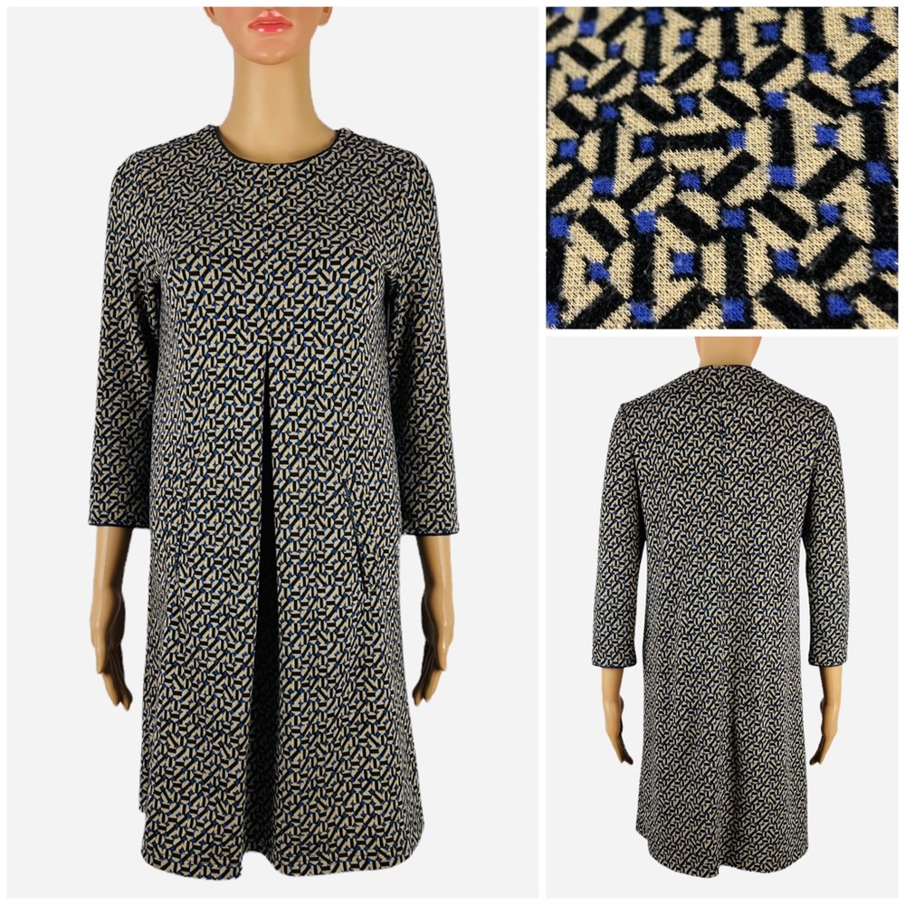 Tyler Boe Womens XS Shift Dress Knit CrewNeck Pockets 3/4 Sleeves Geometric
